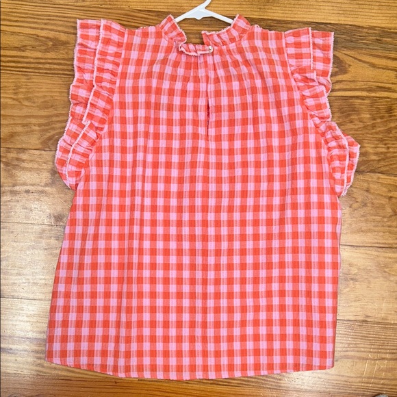 Orange Gingham Ruffle Top S - Picture 5 of 7